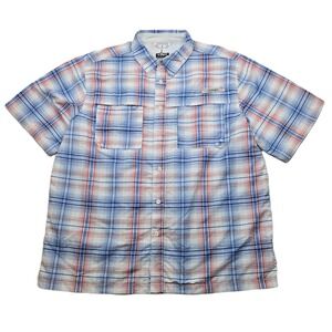 Habit Mens Fishing Shirt Mens XL Blue Red White Plaid Short Sleeve Vented